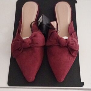 NEW Suede Mules Burgundy with Bow Women